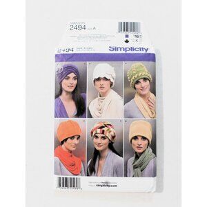 Simplicity 2494 Fleece Hats Sewing Pattern 6 Styles Sizes S M L Uncut